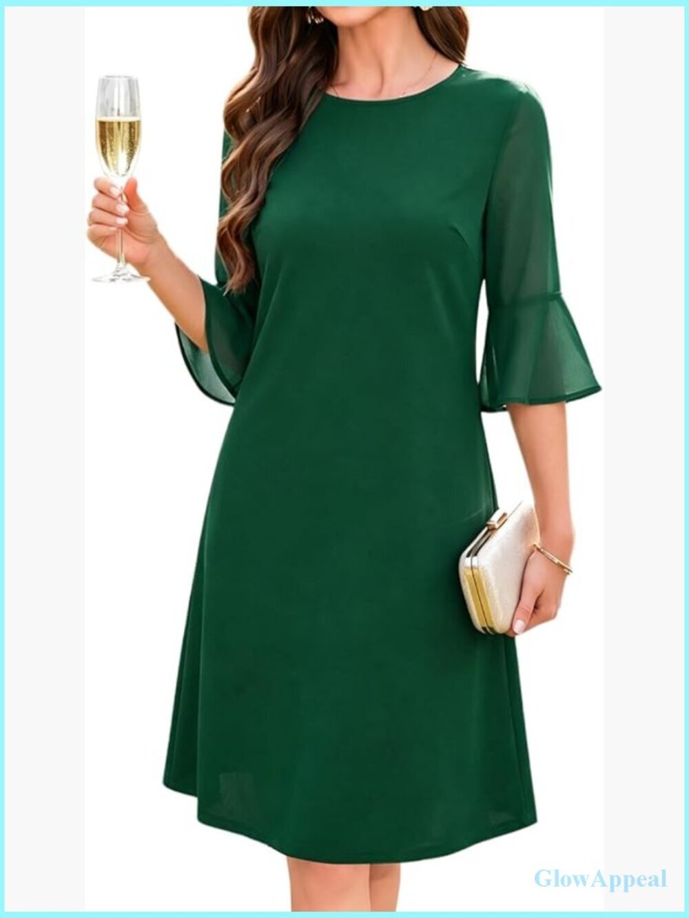 Elegant Bell Sleeve Cocktail Dress Crew Neck A Line Wedding Guest Short Dress